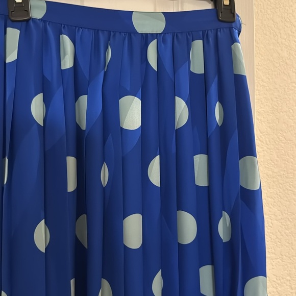 Dark Blue 100% Silk Pleated Skirt with Polka Dots - Picture 2 of 5